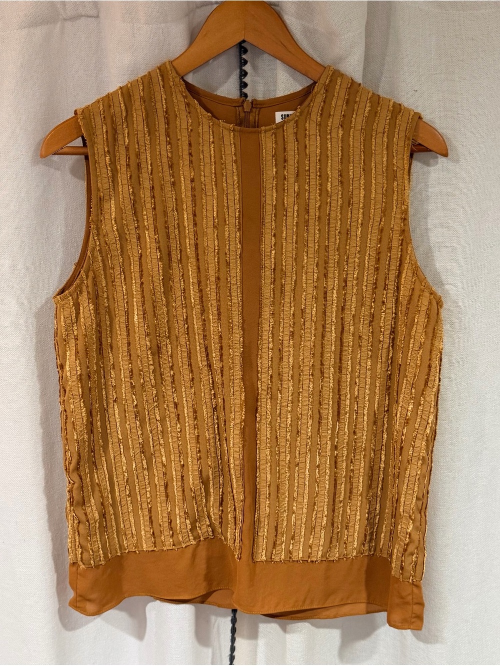 Suki + Solaine Mustard Yellow Textured Stripe Sleeveless Blouse Top Size S